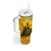 Mansa Musa Tumbler With Handle Golden Legacy Theme Ancient Map Regal Portrait of Mali Emperor Timbuktu - Wonder Print Shop