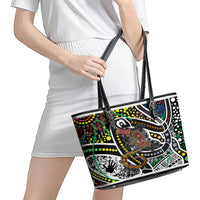 Aboriginal Lizzard Pattern Dot Art Leather Tote Bag - Wonder Print Shop