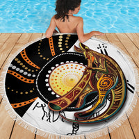 Aboriginal Kangaroo Pattern Dot Art Beach Blanket - Wonder Print Shop