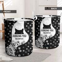 Judging You Silently Laundry Basket Black Cat Playful Monochrome Paw Print