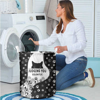 Judging You Silently Laundry Basket Black Cat Playful Monochrome Paw Print