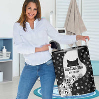 Judging You Silently Laundry Basket Black Cat Playful Monochrome Paw Print