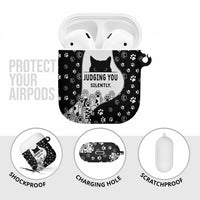 Judging You Silently AirPods Case Black Cat Playful Monochrome Paw Print
