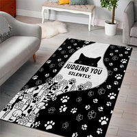 Judging You Silently Area Rug Black Cat Playful Monochrome Paw Print