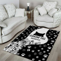 Judging You Silently Area Rug Black Cat Playful Monochrome Paw Print
