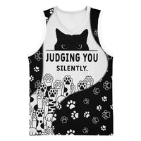 Judging You Silently Basketball Jersey Black Cat Playful Monochrome Paw Print