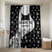 Judging You Silently Bathroom Set Black Cat Playful Monochrome Paw Print