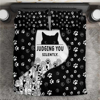 Judging You Silently Bedding Set Black Cat Playful Monochrome Paw Print