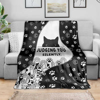 Judging You Silently Blanket Black Cat Playful Monochrome Paw Print