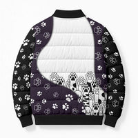 Judging You Silently Bomber Puffer Jacket Black Cat Playful Monochrome Paw Print