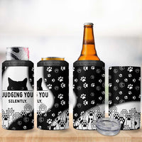 Judging You Silently 4 in 1 Can Cooler Tumbler Black Cat Playful Monochrome Paw Print