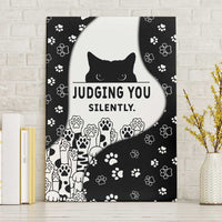 Judging You Silently Canvas Wall Art Black Cat Playful Monochrome Paw Print