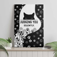Judging You Silently Canvas Wall Art Black Cat Playful Monochrome Paw Print