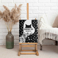 Judging You Silently Canvas Wall Art Black Cat Playful Monochrome Paw Print