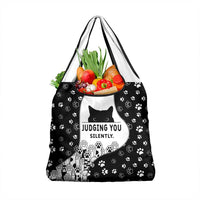 Judging You Silently Grocery Bag Black Cat Playful Monochrome Paw Print