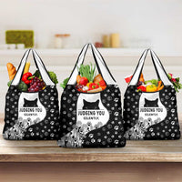 Judging You Silently Grocery Bag Black Cat Playful Monochrome Paw Print
