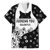 Judging You Silently Hawaiian Shirt Black Cat Playful Monochrome Paw Print
