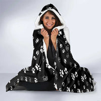 Judging You Silently Hooded Blanket Black Cat Playful Monochrome Paw Print