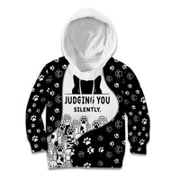 Judging You Silently Kid Hoodie Black Cat Playful Monochrome Paw Print