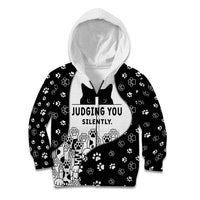 Judging You Silently Kid Hoodie Black Cat Playful Monochrome Paw Print