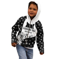 Judging You Silently Kid Hoodie Black Cat Playful Monochrome Paw Print