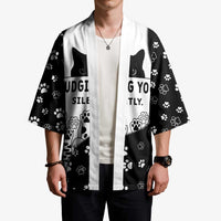 Judging You Silently Kimono Black Cat Playful Monochrome Paw Print