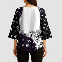Judging You Silently Kimono Sleeve Blouse Black Cat Playful Monochrome Paw Print