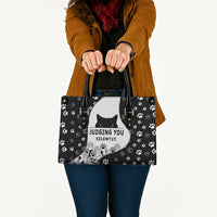 Judging You Silently Leather Bag Black Cat Playful Monochrome Paw Print