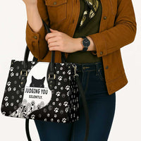 Judging You Silently Leather Bag Black Cat Playful Monochrome Paw Print