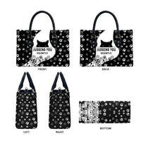 Judging You Silently Leather Bag Black Cat Playful Monochrome Paw Print
