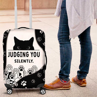 Judging You Silently Luggage Cover Black Cat Playful Monochrome Paw Print