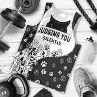 Judging You Silently Men Tank Top Black Cat Playful Monochrome Paw Print