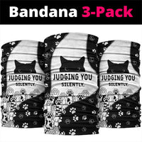 Judging You Silently Neck Gaiter Black Cat Playful Monochrome Paw Print