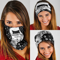 Judging You Silently Neck Gaiter Black Cat Playful Monochrome Paw Print