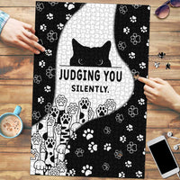 Judging You Silently Puzzle Black Cat Playful Monochrome Paw Print