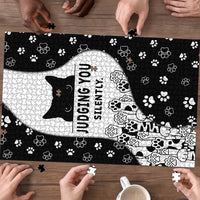 Judging You Silently Puzzle Black Cat Playful Monochrome Paw Print