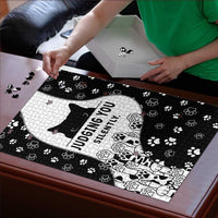 Judging You Silently Puzzle Black Cat Playful Monochrome Paw Print