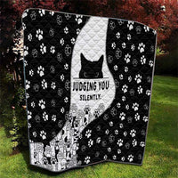 Judging You Silently Quilt Black Cat Playful Monochrome Paw Print