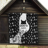 Judging You Silently Quilt Black Cat Playful Monochrome Paw Print