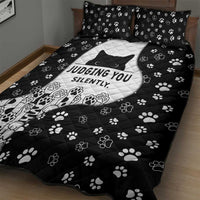 Judging You Silently Quilt Bed Set Black Cat Playful Monochrome Paw Print