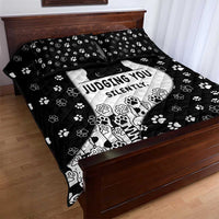 Judging You Silently Quilt Bed Set Black Cat Playful Monochrome Paw Print