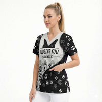 Judging You Silently Scrub Top Black Cat Playful Monochrome Paw Print