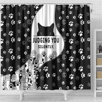 Judging You Silently Shower Curtain Black Cat Playful Monochrome Paw Print
