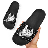 Judging You Silently Slide Sandals Black Cat Playful Monochrome Paw Print