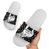 Judging You Silently Slide Sandals Black Cat Playful Monochrome Paw Print