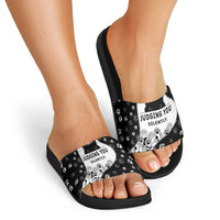 Judging You Silently Slide Sandals Black Cat Playful Monochrome Paw Print