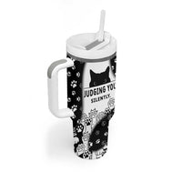 Judging You Silently Tumbler With Handle Black Cat Playful Monochrome Paw Print