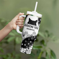 Judging You Silently Tumbler With Handle Black Cat Playful Monochrome Paw Print