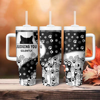 Judging You Silently Tumbler With Handle Black Cat Playful Monochrome Paw Print