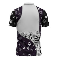 Judging You Silently Zipper Polo Shirt Black Cat Playful Monochrome Paw Print